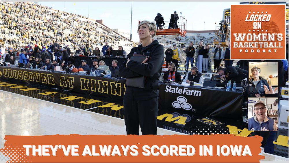 Graphic with a photo of Iowa coach Jan Jensen. Text overlay reads "They've always scored in Iowa."